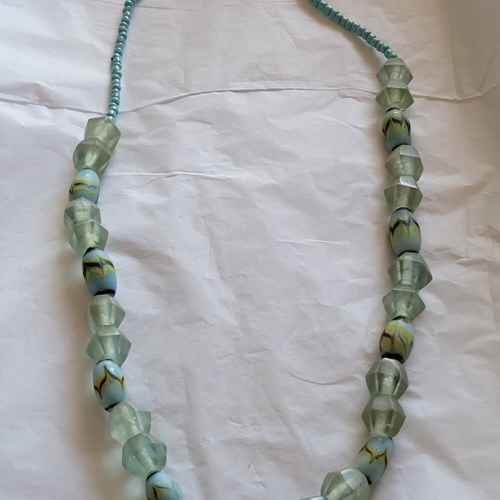 Vintage Blue Glass Bead Necklace